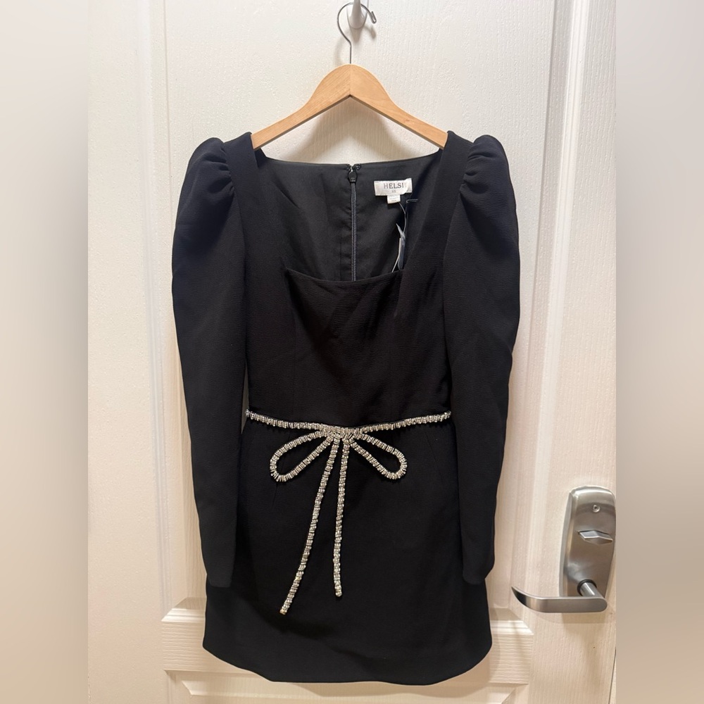 HELSI Crystal Bow Mini Dress in Black with Silver Accents Size XS NWT - Picture 5 of 7
